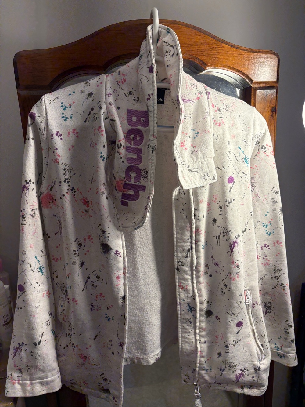 Bench Vintage Funnel Neck Paint-Splatter Lightweight Jacket in White, Pink, etc - Picture 2 of 10